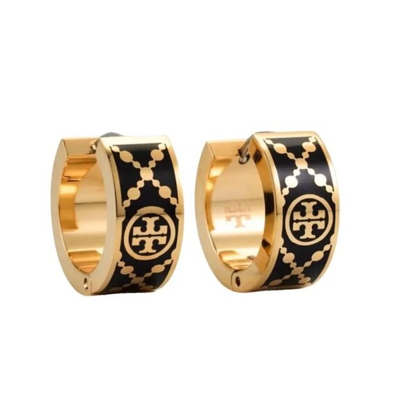 Tory Burch Black and Gold T-Monogram Huggie Earrings and Bracelet Set - Picture 6 of 6